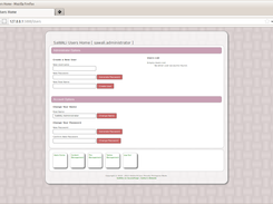 The SaWALi users' home screen, showing administrator and account options.