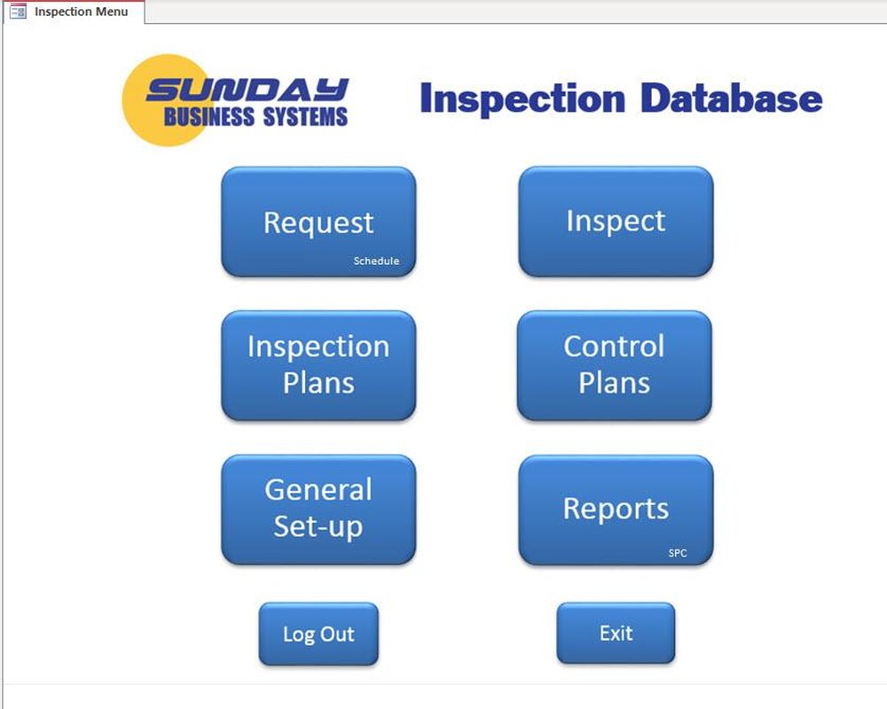 SBS Inspection Database Main Menu