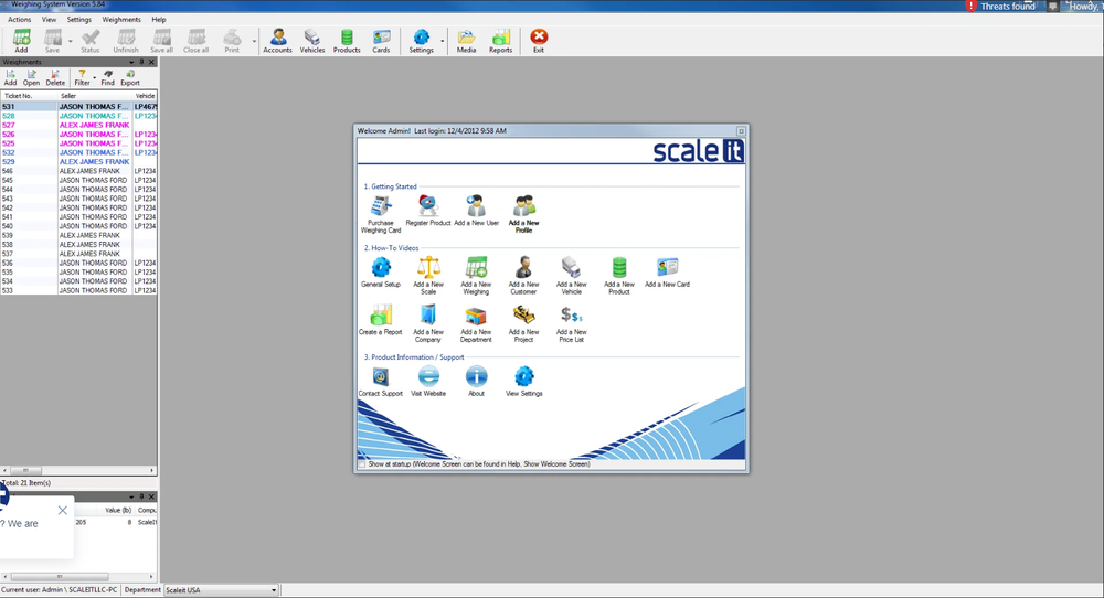 Scaleit W8 Login Screen