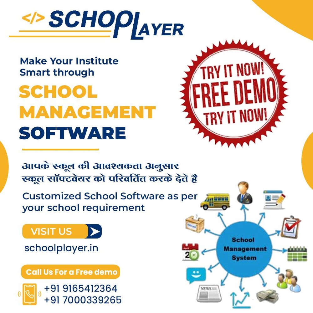 Boost your school's efficiency with SchoolPlayer's customizable School Management Software. 👉 Try a Free Demo Today – No commitments!  🔹 Manage Students, Staff, Fees, Attendance, Homework, Exams, and Reports – all in one place! 🔹 Tailored as per your school's specific needs. 🔹 Trusted by top schools across India. 🔹 100% Cloud-based & secure.  📞 Call Now for a free demo: 📱 +91 9165412364 | +91 7000339265 🌐 Visit: schoolplayer.in