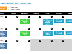 This is the event calendar within the software. Volunteers can sign up for events, and there is an option to add shifts and cap the attendance! 