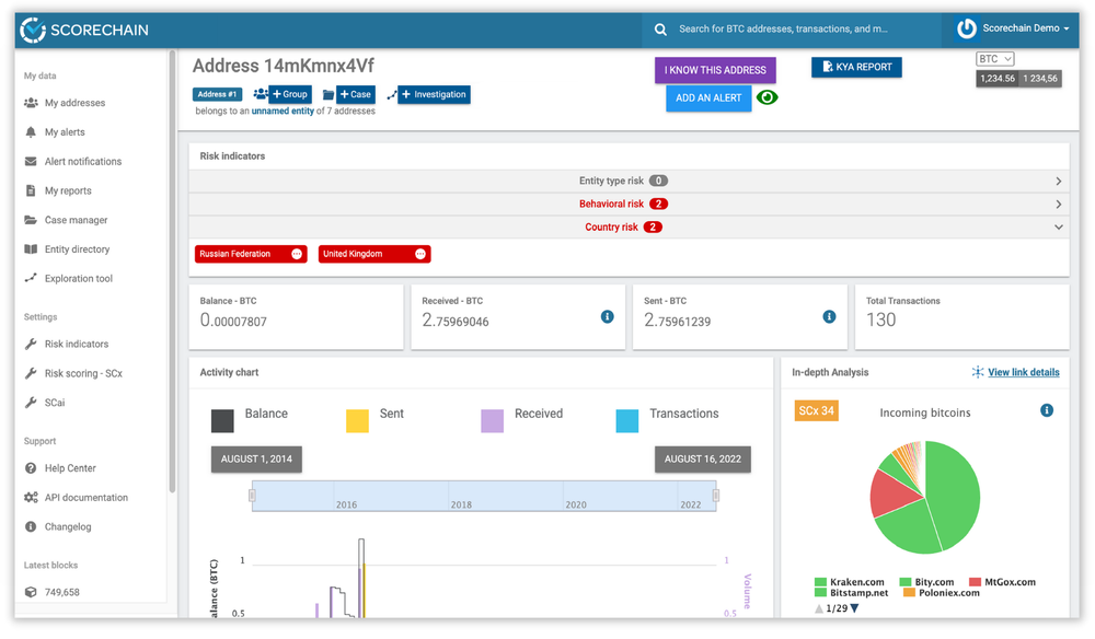 Scorechain blockchain analytics platform