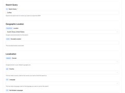SERP API - Set search query, location, and language parameters.