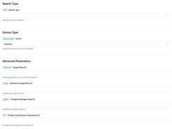 Select search type, device, and advanced settings.