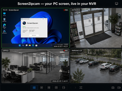 A Windows PC screen — live in your NVR, right next to your real cameras.