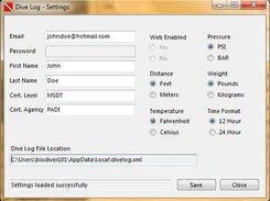 Dive Log - Settings