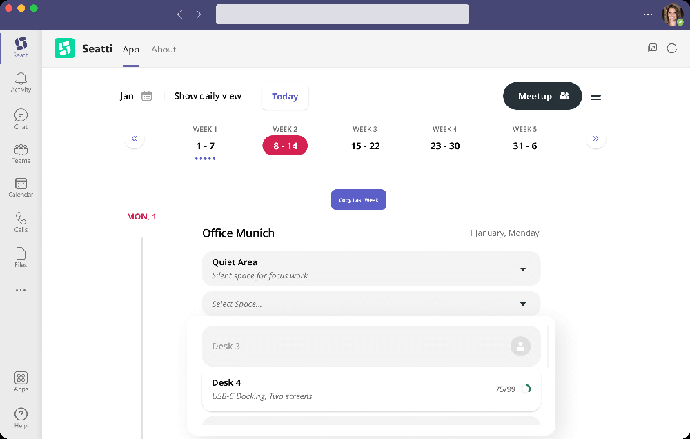 Desk booking inside MS Teams