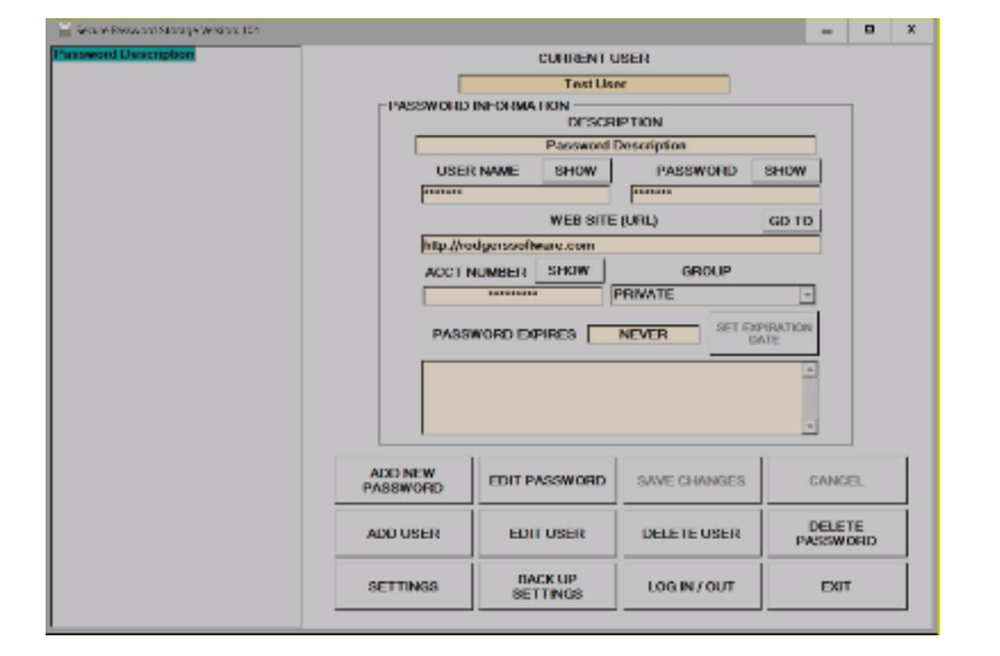 Secure Pasword Vault Software Screenshot 1