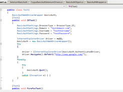 Screenshot showing set up of SeleniumBasicAuth in a unit test