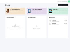 After logging in, users can view their documents, recent payments, notifications, and create a new document all at once.