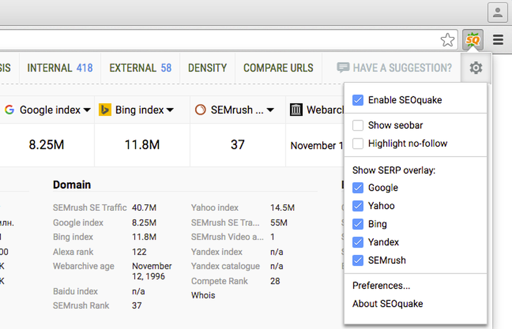 SEOquake Screenshot 1