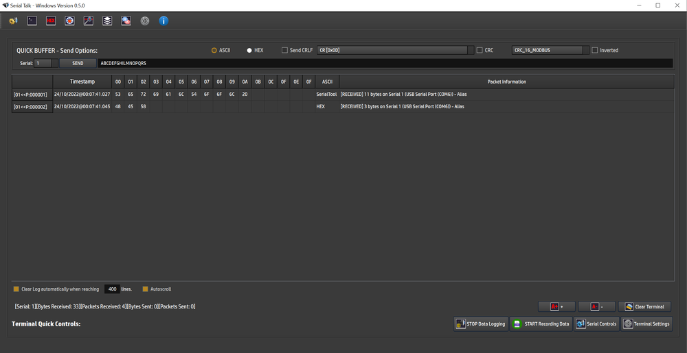 SerialTool HEX Terminal View