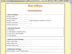 Installation page to setup ServMon
