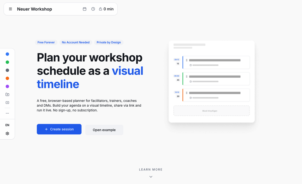 Start page of sessionplan.de
