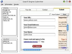 Search engine submission tab.