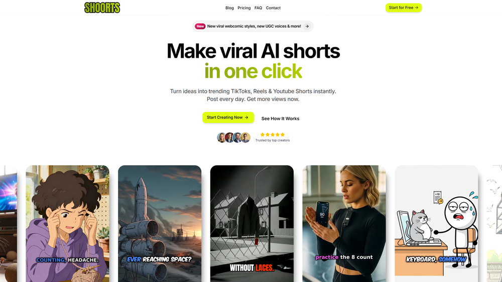 Shoorts AI landing page