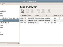 Main application window w/ list of shows by artist and year