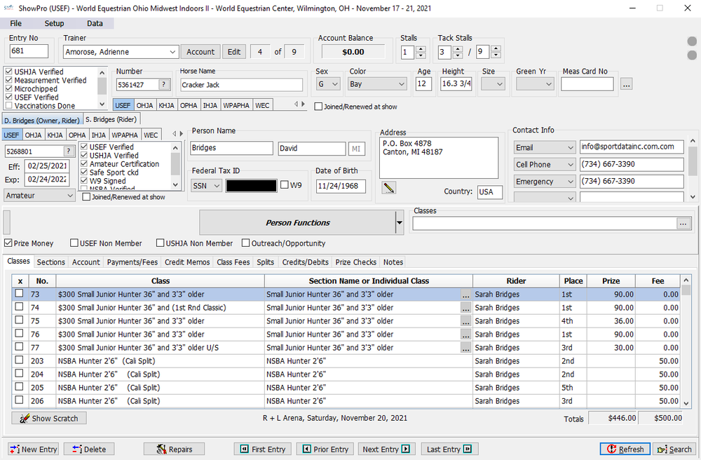 ShowPro Horse Show Software Screenshot 1