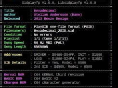 Sidplayfp 1.0 on ANSI console playing a stereo tune