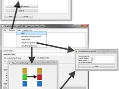 All windows of SimpleBackup and how you can get there ( for 1.1.0.1 or later ).