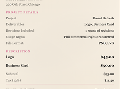 Receipt template for freelancers