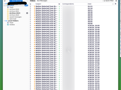Thunderbird view of received detection videos in inbox