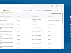 Contract Repository  Know the current stage of any contract in an instant with the help of a searchable repository that provides high-level information at a glance.