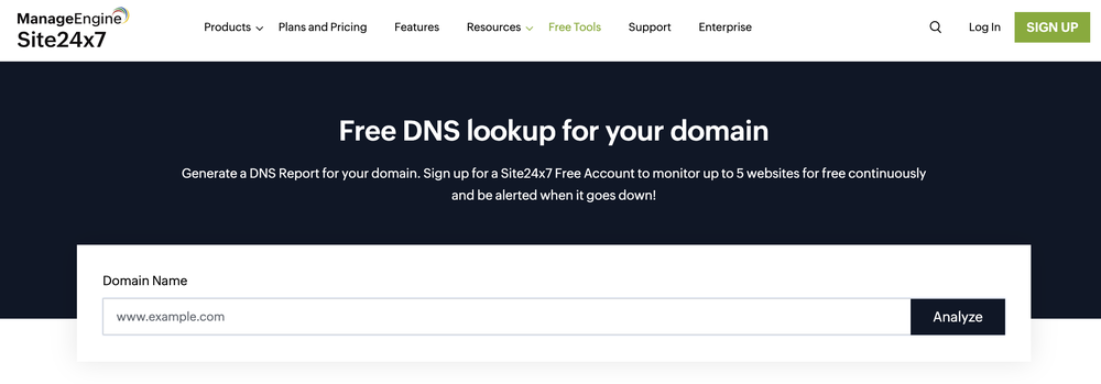 Site24x7 DNS Lookup Screenshot 1