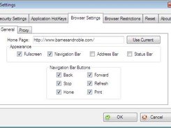 SiteLock settings window - browser settings
