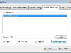SiteLock settings window - browser restrictions
