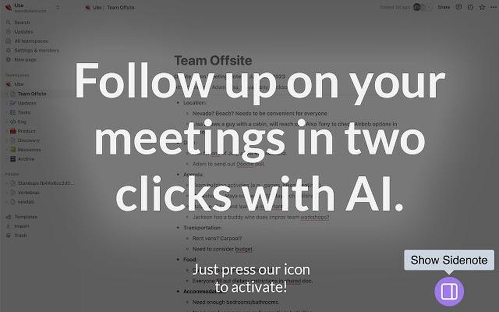 Sitenote AI Screenshot 1