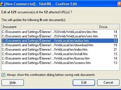 Confirm Edit dialog: displays all impacted web documents