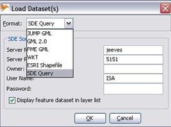 Load Dataset dialog showing ArcSDE Query