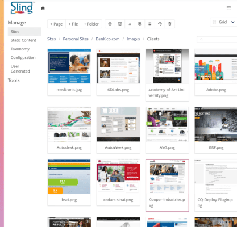 Sling CMS Grid View