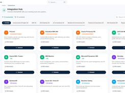 52 integrations built-in — Procore, SAP, Oracle, IBM Maximo, BIM 360, Microsoft Dynamics, Workday, and more. No   professional services. No extra cost. Connect in minutes.