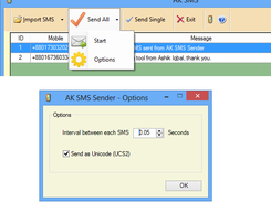 Option to set Interval between each SMS and Send as Unicode SMS