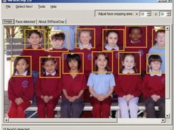 Detected faces marked in an image