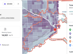 Calculate how long it will take to get to a target location based on population density.