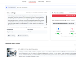SocialBit AI Post Generator — define your business niche, set tone of voice and language, and let AI generate and auto-publish branded social media posts to Facebook, Instagram & LinkedIn automatically.