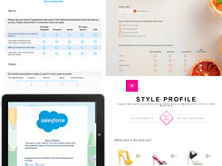 Surveys: The variety of options for survey design is expansive, including (clockwise, from upper right): themed templates, funky quiz options, inclusion of your organization’s logo (ipad display featured), and basic, professional designs.