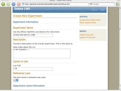 SolexaLIMS: Create New Experiment (1)