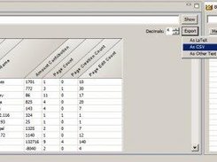 Metrics view with opened export menu