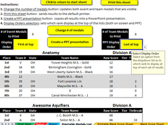 Printable medal listing / script page