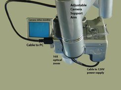 Camera with attached viewfinder mounted on flexible arm