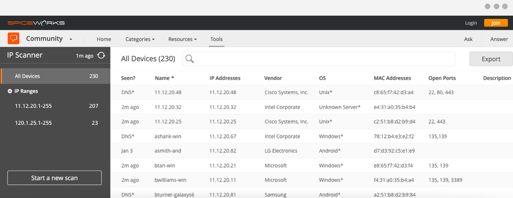 Spiceworks IP Scanner Screenshot 1