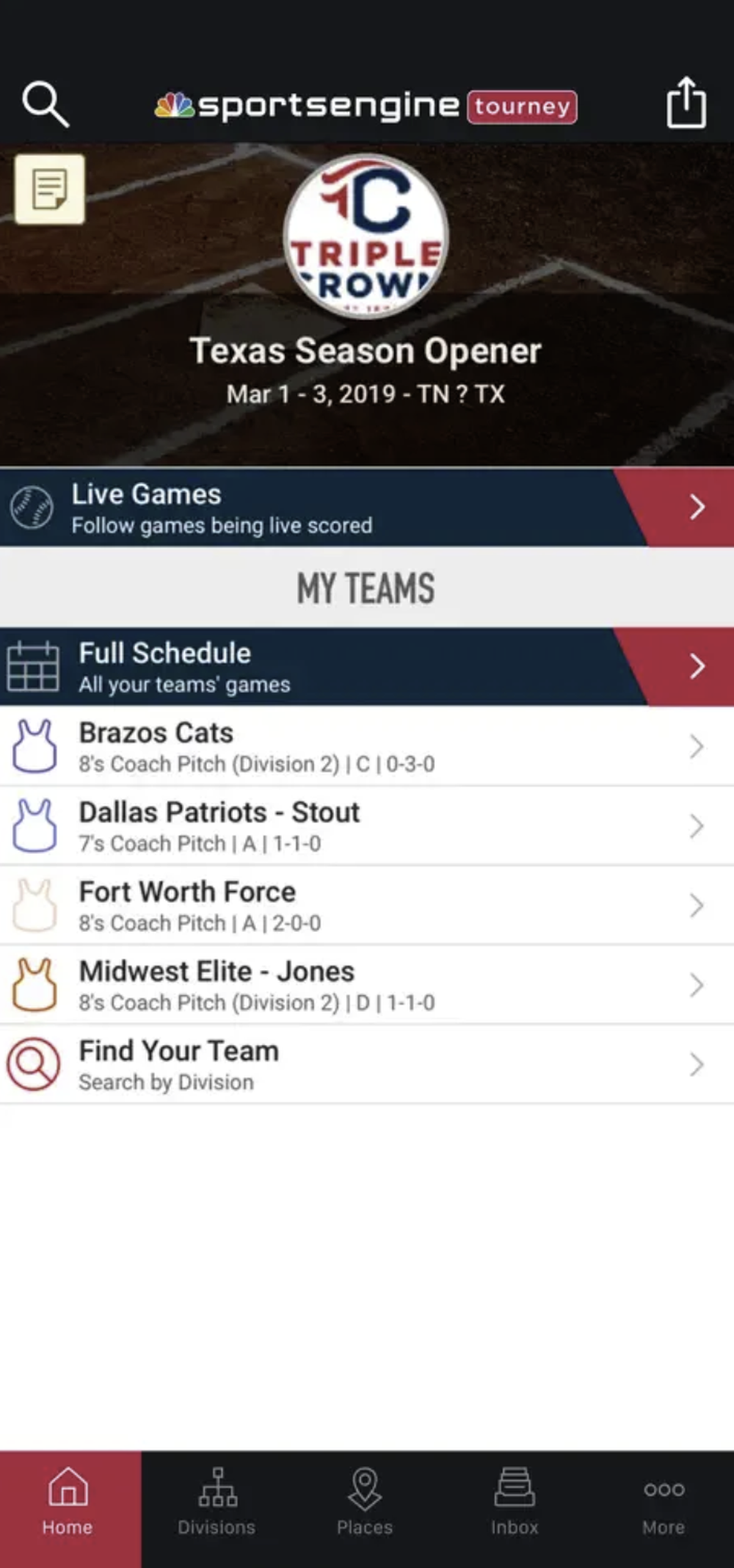 SportsEngine Tourney Screenshot 1