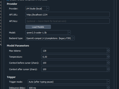 fill-in-the-middle in-editor auto-complete configuration