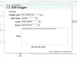 SQLiteDBMS client Trigger wizard