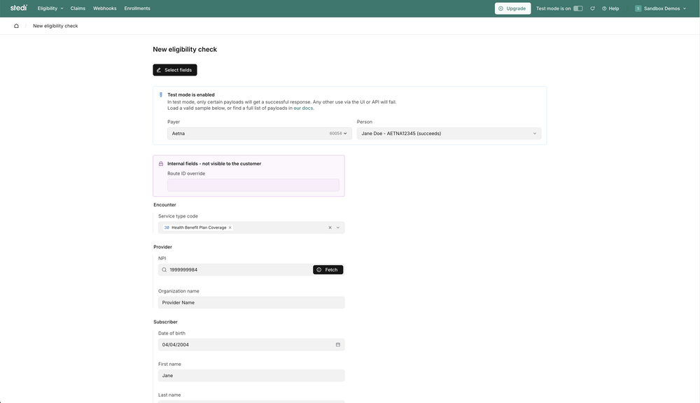 Submit an eligibility check