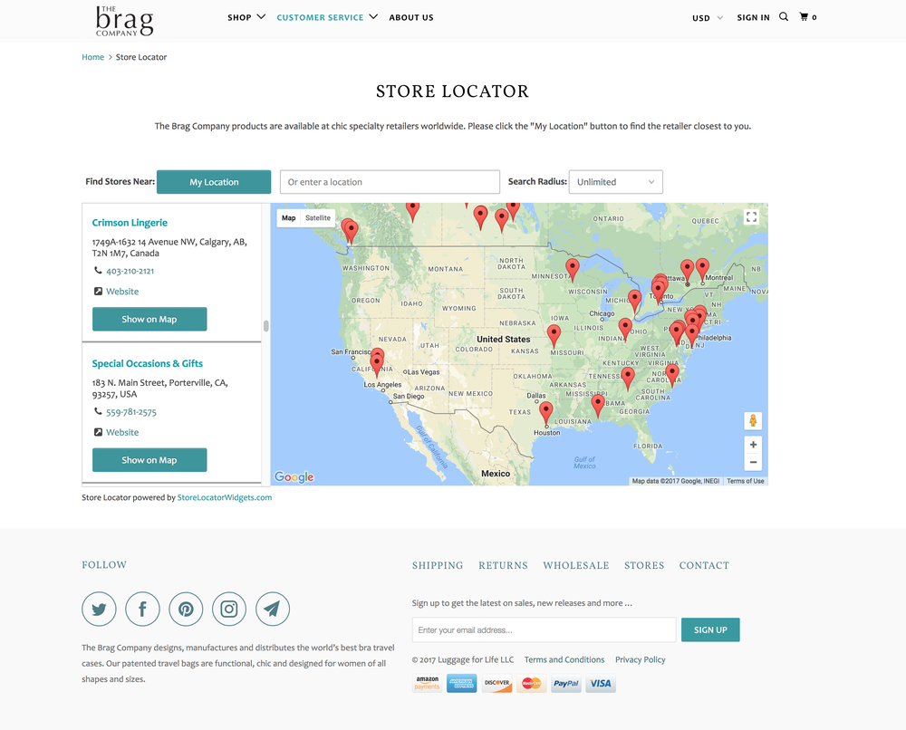 Customer example - standard layout with store list on left, map on right